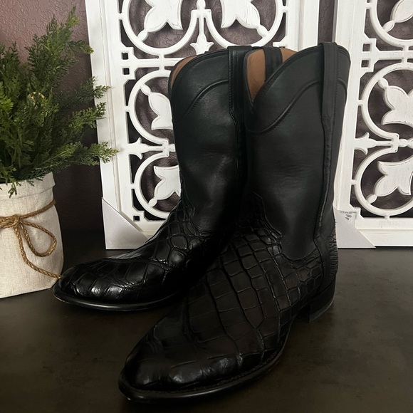 Men's Black Leather Western Boots - Picture 4 of 8